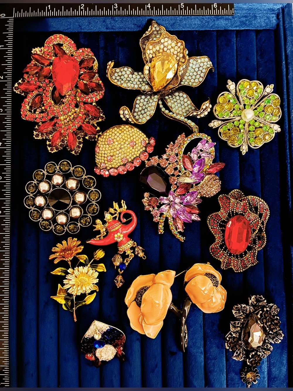 12 Pc Statement Flower Brooch Pins Rhinestone Crystal Enamel Jewelry Lot
